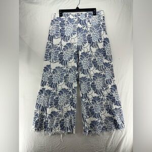 PILCRO Adi Wide Leg Crop Floral Jeans Light Wash Denim Distressed Raw Hem 30